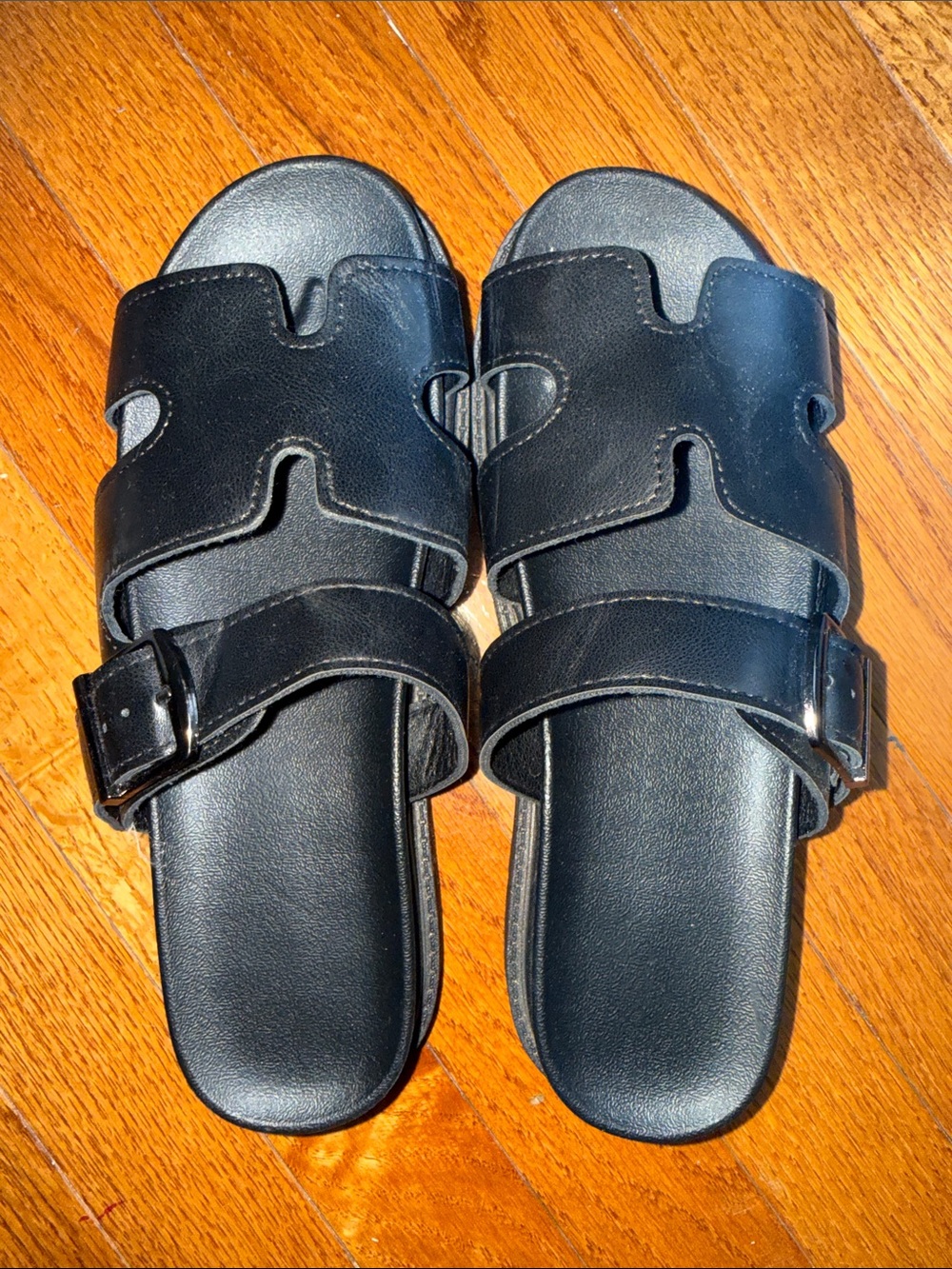 Black Slide Sandals with Buckle Strap